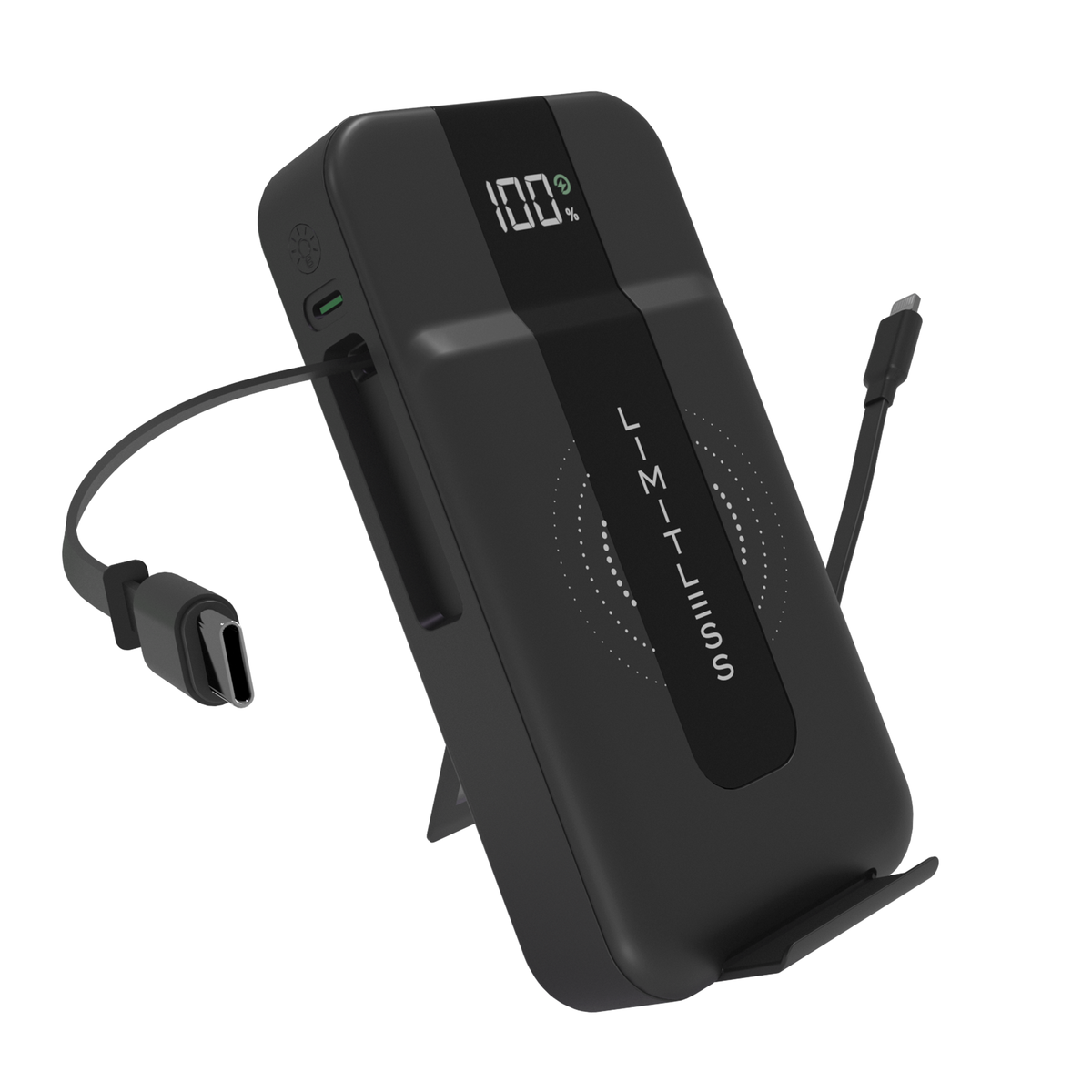 Elite 15,000mAh Power Bank with Wall Plug, Built-In Cables