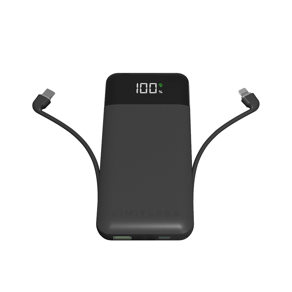Limitless Plugged In Limitless 10,000mAh Fast-Charging Power Bank with Built-In Cables ...