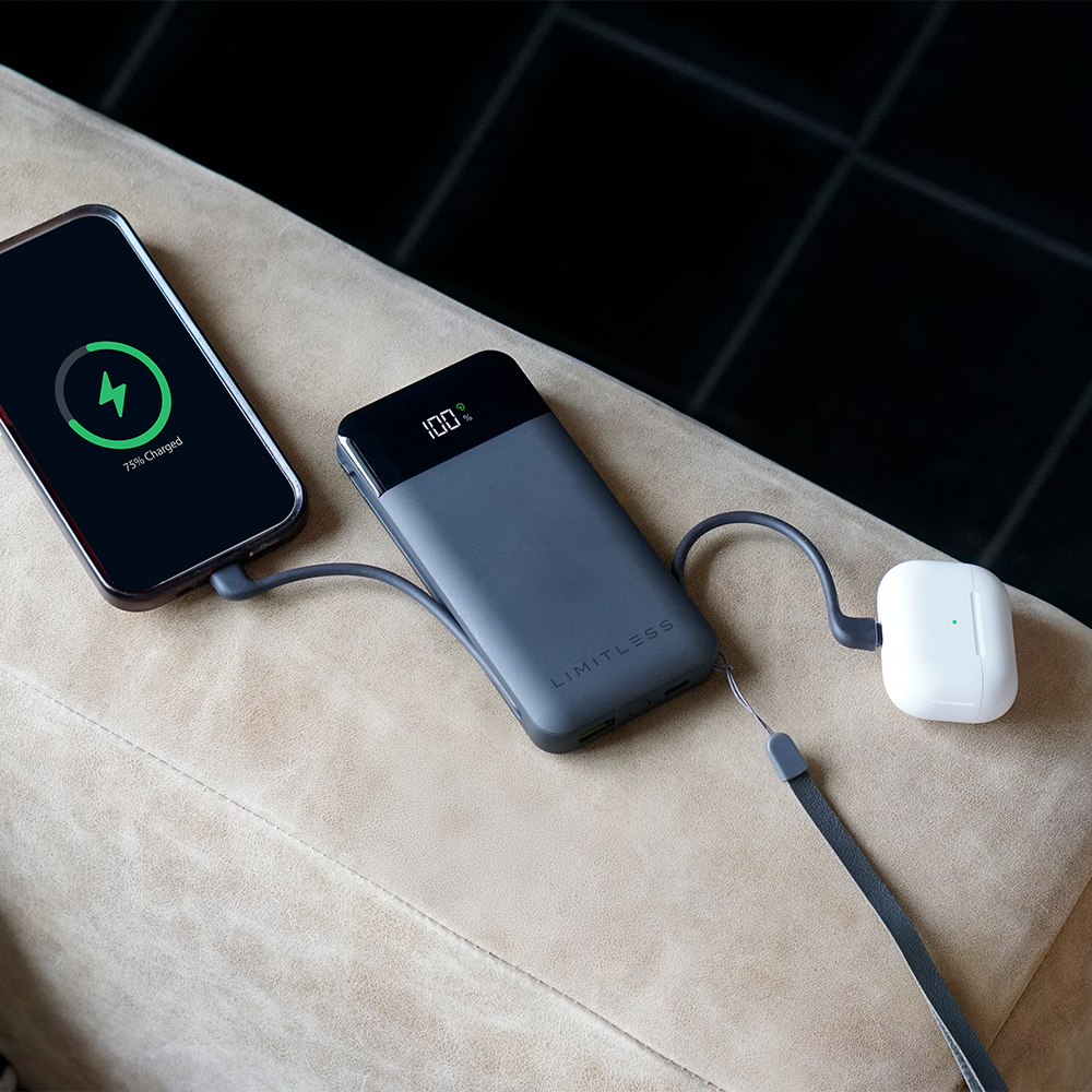 Limitless Plugged In Limitless 10,000mAh Fast-Charging Power Bank with Built-In Cables ...