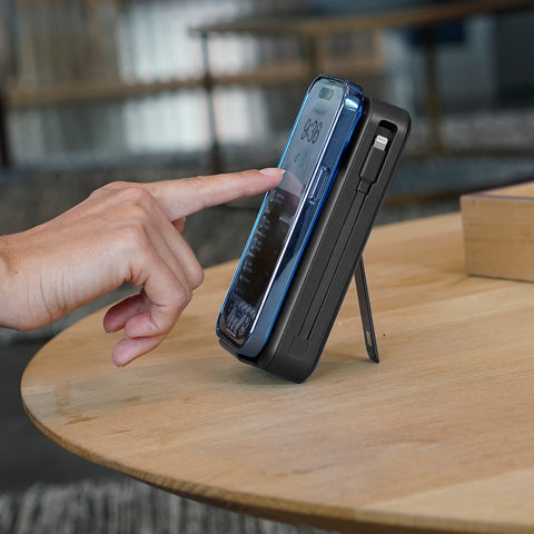 Elite 15,000mAh Power Bank with Wall Plug, Built-In Cables, Digital Display & Wireless Charging