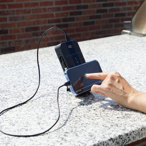 Elite 15,000mAh Power Bank with Wall Plug, Built-In Cables, Digital Display & Wireless Charging