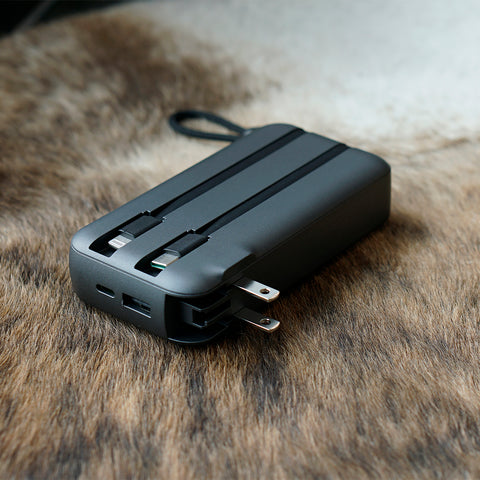 Ultimate Mini Pro 10,000mAh Power Bank with AC Plug & Built-In Cables