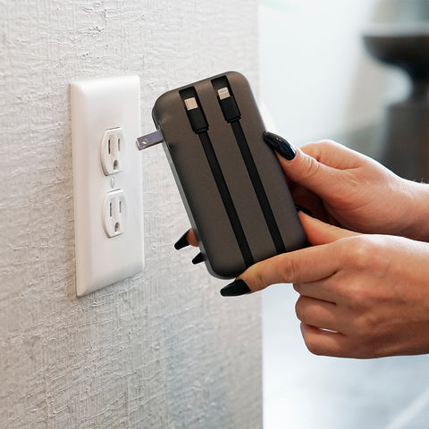 Ultimate Mini Pro 10,000mAh Power Bank with AC Plug & Built-In Cables