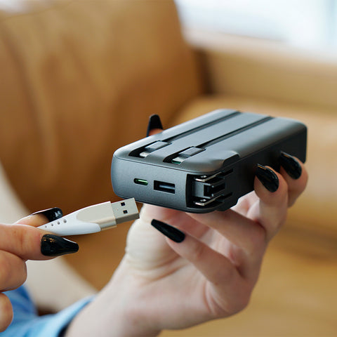 Ultimate Mini Pro 10,000mAh Power Bank with AC Plug & Built-In Cables