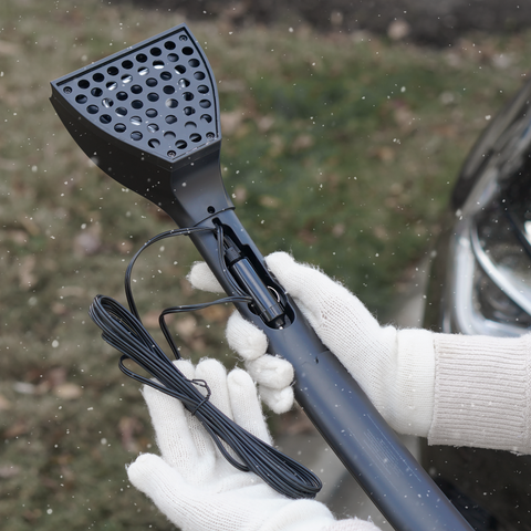 Heated Ice Scraper & Squeegee with Power Cord, Extendable Handle & LED Light