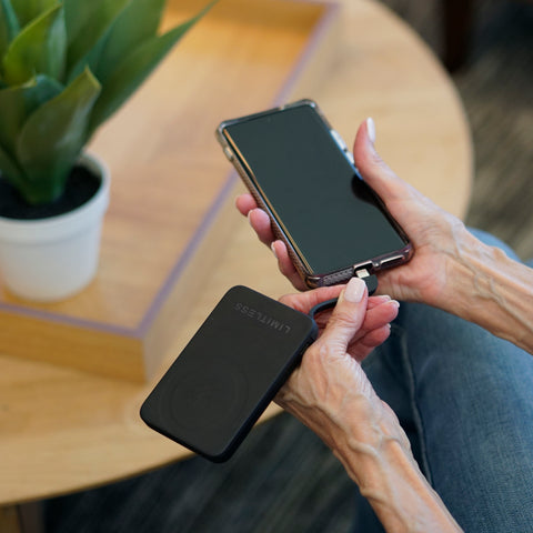 Ultra Slim 5,000mAh Magnetic Wireless Power Bank with Built-In USB-C Cable, Lightning® Adapter, 360° Kickstand & Digital Display