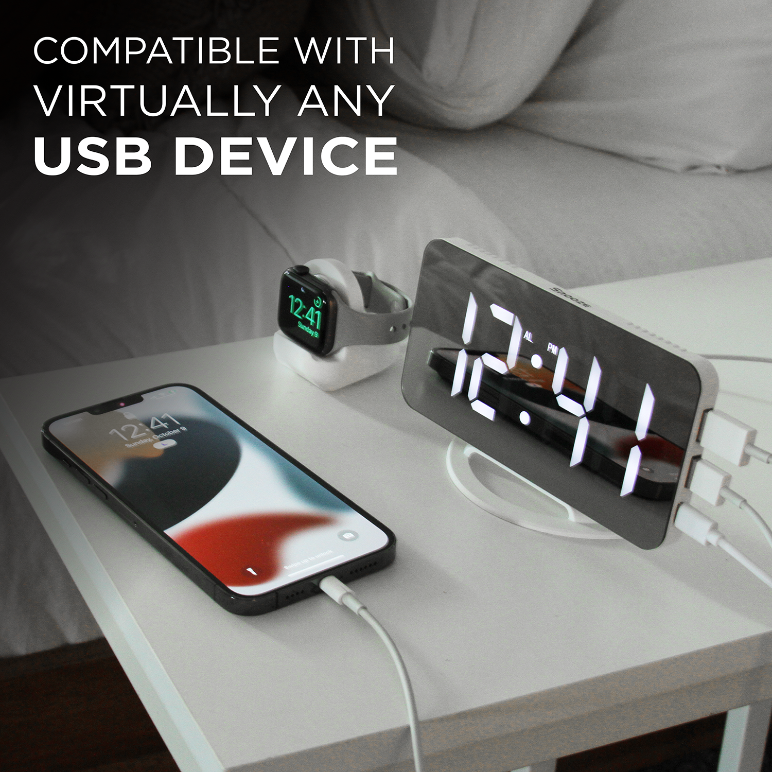 DigiClock with Mirrored Finish and Dual USB Charger– Limitless Innovations