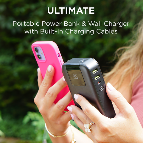 Ultimate 15,000mAh Portable Power Bank with Wall Plug, Digital Display & Built-In Cables