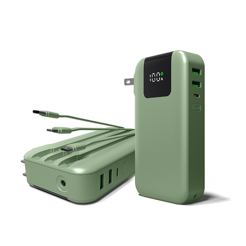 Ultimate 15,000mAh Portable Power Bank with Wall Plug, Digital Display & Built-In Cables