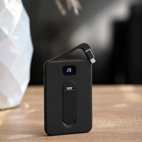 Ultra Slim 5,000mAh Magnetic Wireless Power Bank with Built-In USB-C Cable, Lightning® Adapter, 360° Kickstand & Digital Display