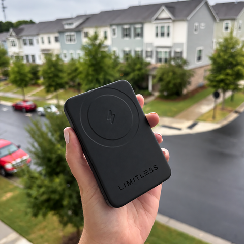 Ultra Slim 5,000mAh Magnetic Wireless Power Bank with Built-In USB-C Cable, Lightning® Adapter, 360° Kickstand & Digital Display
