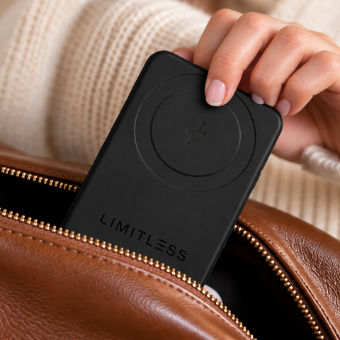 Ultra Slim 5,000mAh Magnetic Wireless Power Bank with Built-In USB-C Cable, Lightning® Adapter, 360° Kickstand & Digital Display