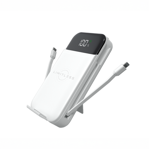 Ultimate Pro 15,000mAh Portable Power Bank With Wall Plug, Digital Display, Built-In Cables, & Wireless Charging