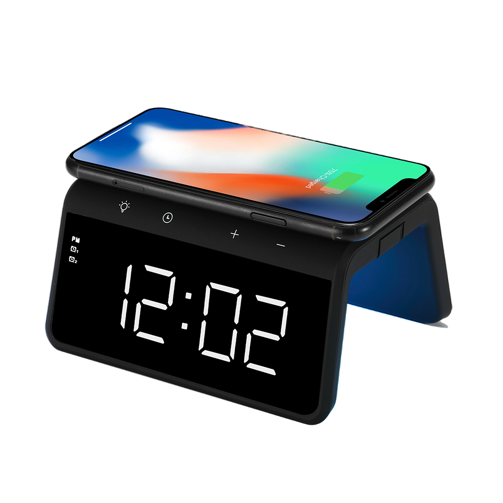 PowerTrio Dual-Mode Digital Alarm Clock with Wireless Charger and 9-Mo ...