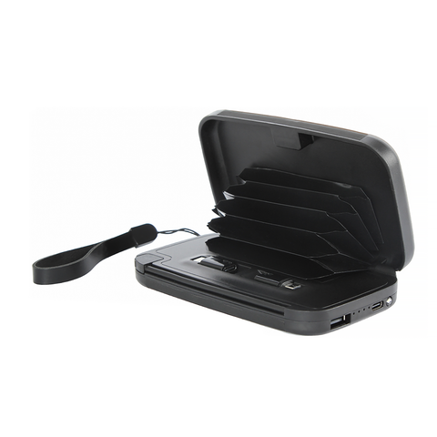 RFID Blocking Wallet & Power Bank With Built-In Charging Cable & Interchangeable Adapters