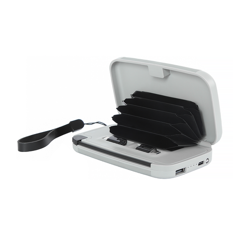 RFID Blocking Wallet & Power Bank With Built-In Charging Cable & Interchangeable Adapters