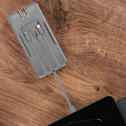 TotalCharge Portable Power Bank & Wall Charger with Built-In Charging Cables